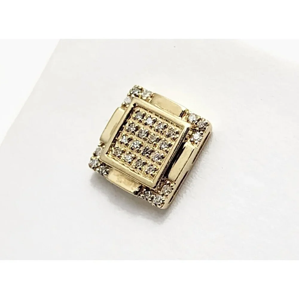 Unique Single 10K Karat Solid Yellow Gold Square Shaped Diamond Stud Earring